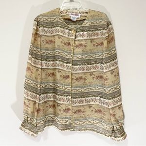 Maggy London Vintage Button Up Multi Patterned Floral Blouse Size 16